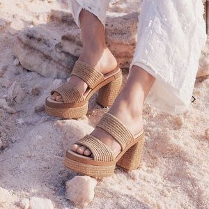 Jo Mercer | Felicity High Heel Platform Sandals Tan Raffia